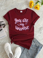 Letter Graphic Sports T-shirt Round Neck Short Sleeves for Women