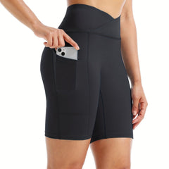 High Waist Yoga Shorts Slim Fit High Stretch Quick Drying With Pocket