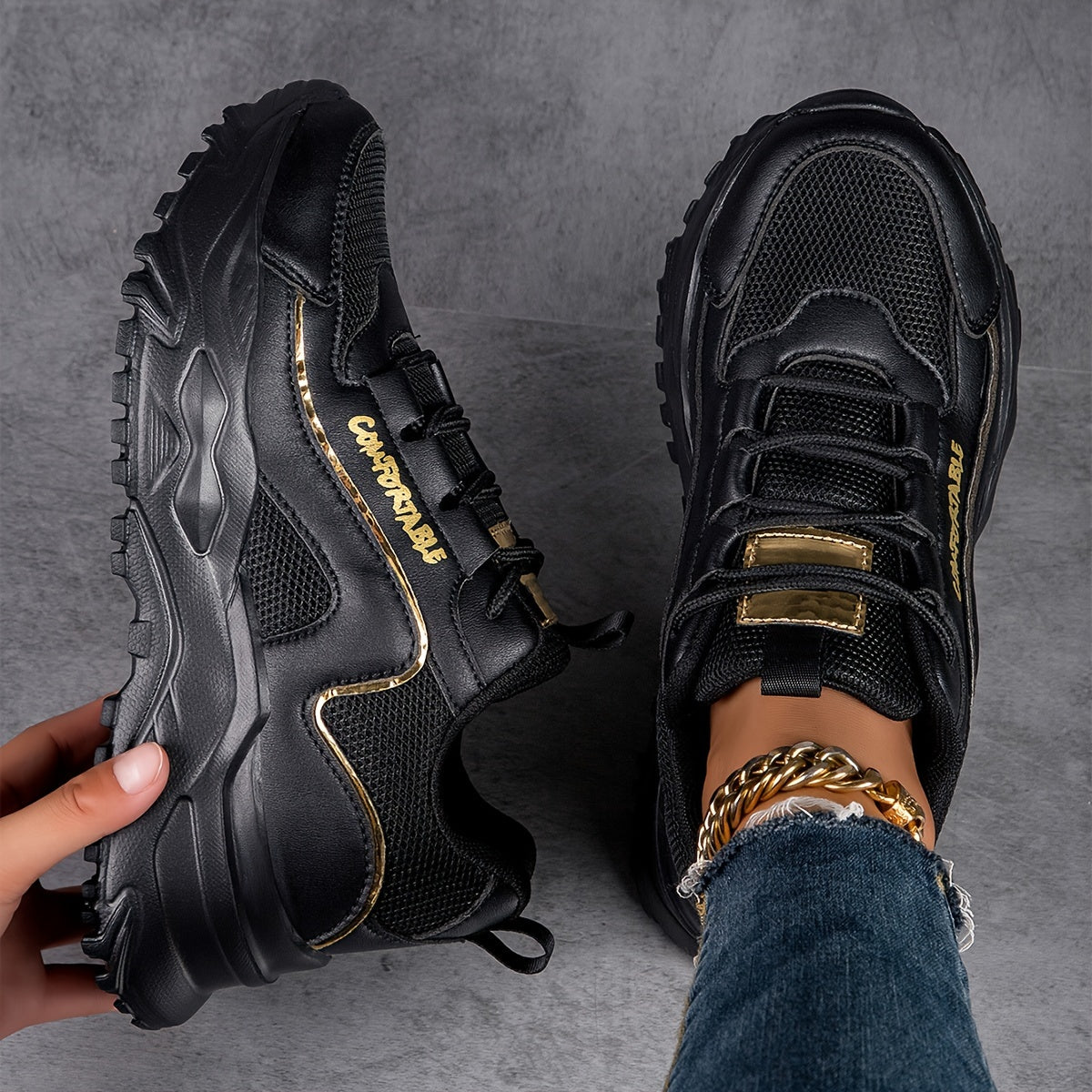 Faux Leather Chunky Sneakers Casual Dad Shoes