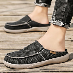 Men's Canvas Slip On Mules Lightweight Comfortable Open Back Shoes