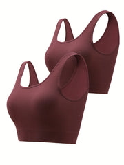 2 Pack Plus Size Sports Bra Set Seamless High Elastic Yoga Bra With Pads