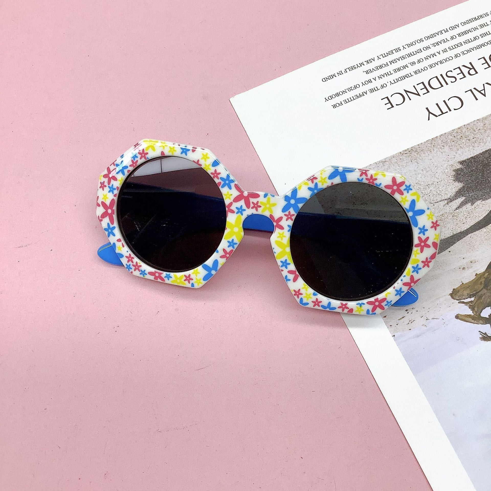 Girl's Round Frame Decoration Sunglasses UV Protection