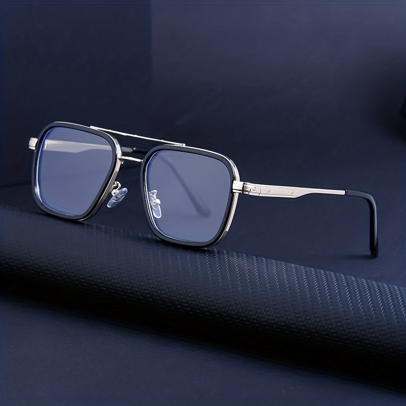 Men's Punk Square Sunglasses Metal Double Beam Driving Eyewear
