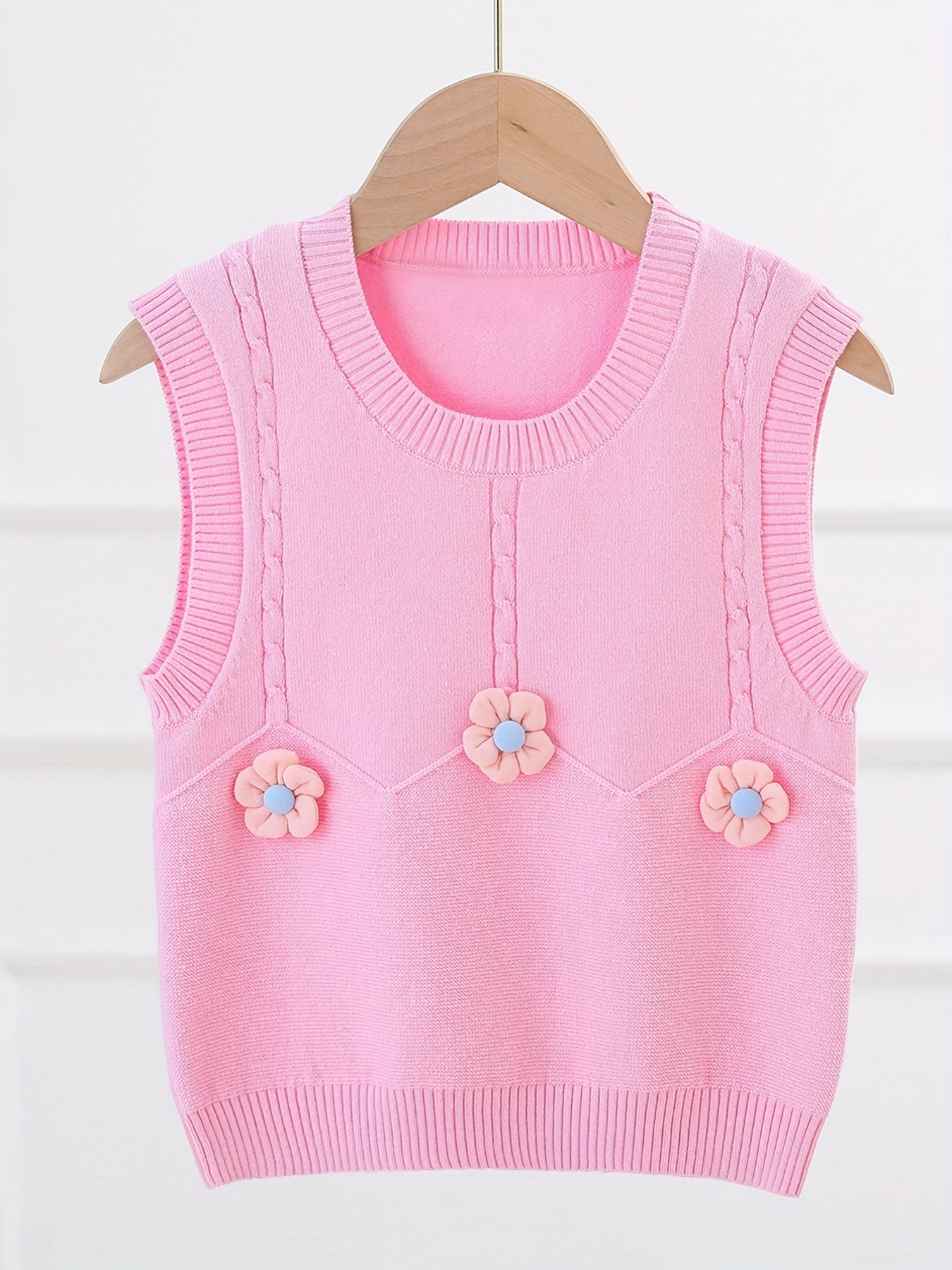 Girls' Knit Vest Flower Decor Sweater Pullover for Autumn/Winter