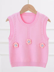 Girls' Knit Vest Flower Decor Sweater Pullover for Autumn/Winter