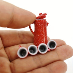Red Aluminum Alloy Tea Set Model Decorative Display Collectible Kit