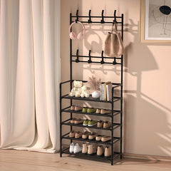 Stackable Shoe Rack With 8 Hooks 4 Layers Waterproof Cloth
