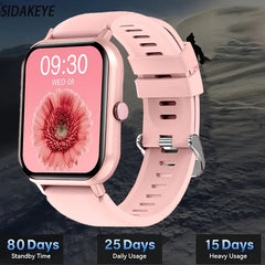 SIDAKEYE Unisex Smartwatch Wireless Music Calls 25 Life Square Display