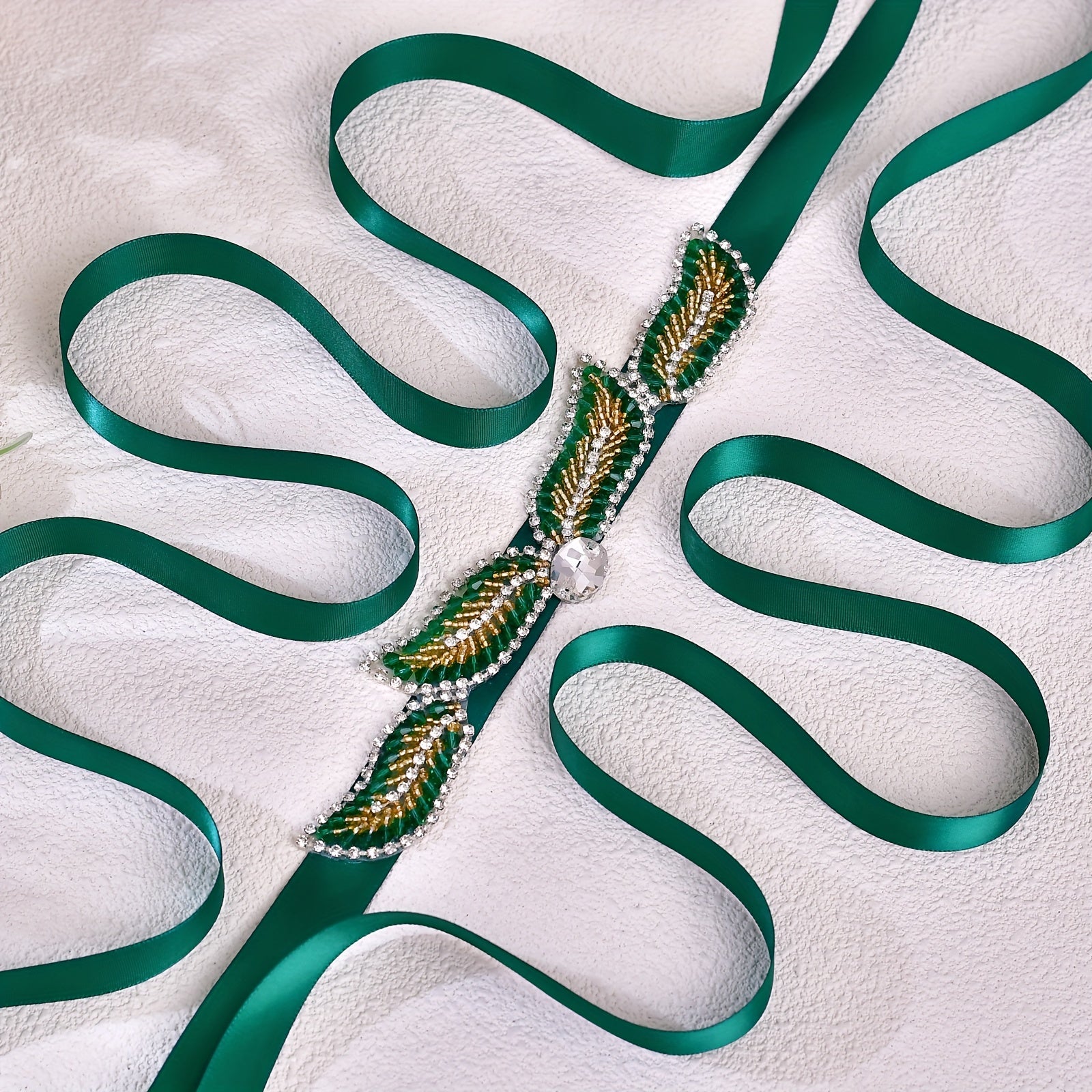 Vintage Rhinestone Belt Hand Sewn Green Crystal Accessories Party Charming Dress