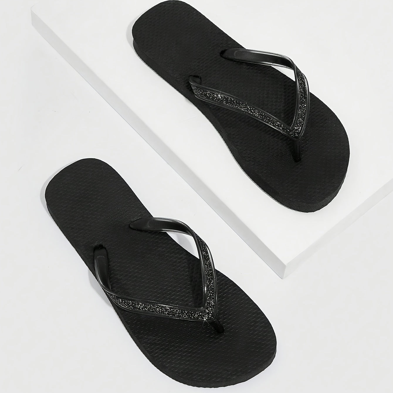 Glitter Flip Flops Casual Square Open Toe Flat Slide Shoes
