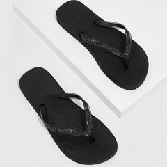 Glitter Flip Flops Casual Square Open Toe Flat Slide Shoes