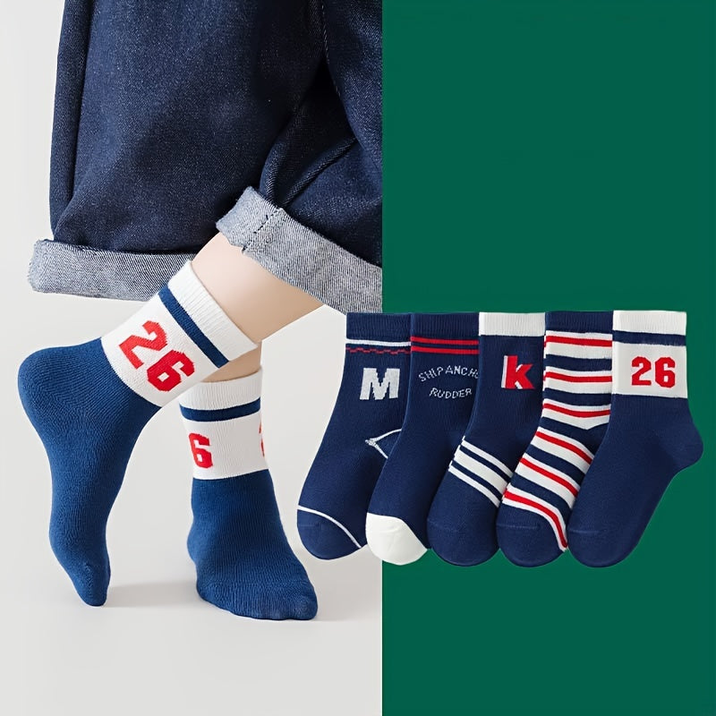 5 Pairs Cartoon Sports Socks for Autumn Winter Spring
