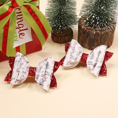 Red Christmas Glitter Bow Hairpin Faux Leather Clip