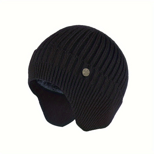 Men's Ear Protection Knit Hat, Velvet Beanie Hat for Outdoor Activities