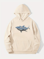 Shark Print Hoodie for Men Casual Graphic Pullover Sweatshirt