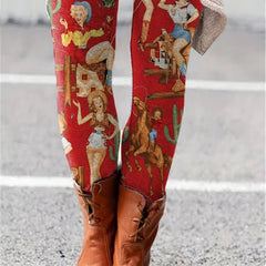 Cartoon Print High Rise Skinny Leggings