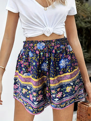 Floral Print Ruffle Trim Shorts - Boho Style for Women