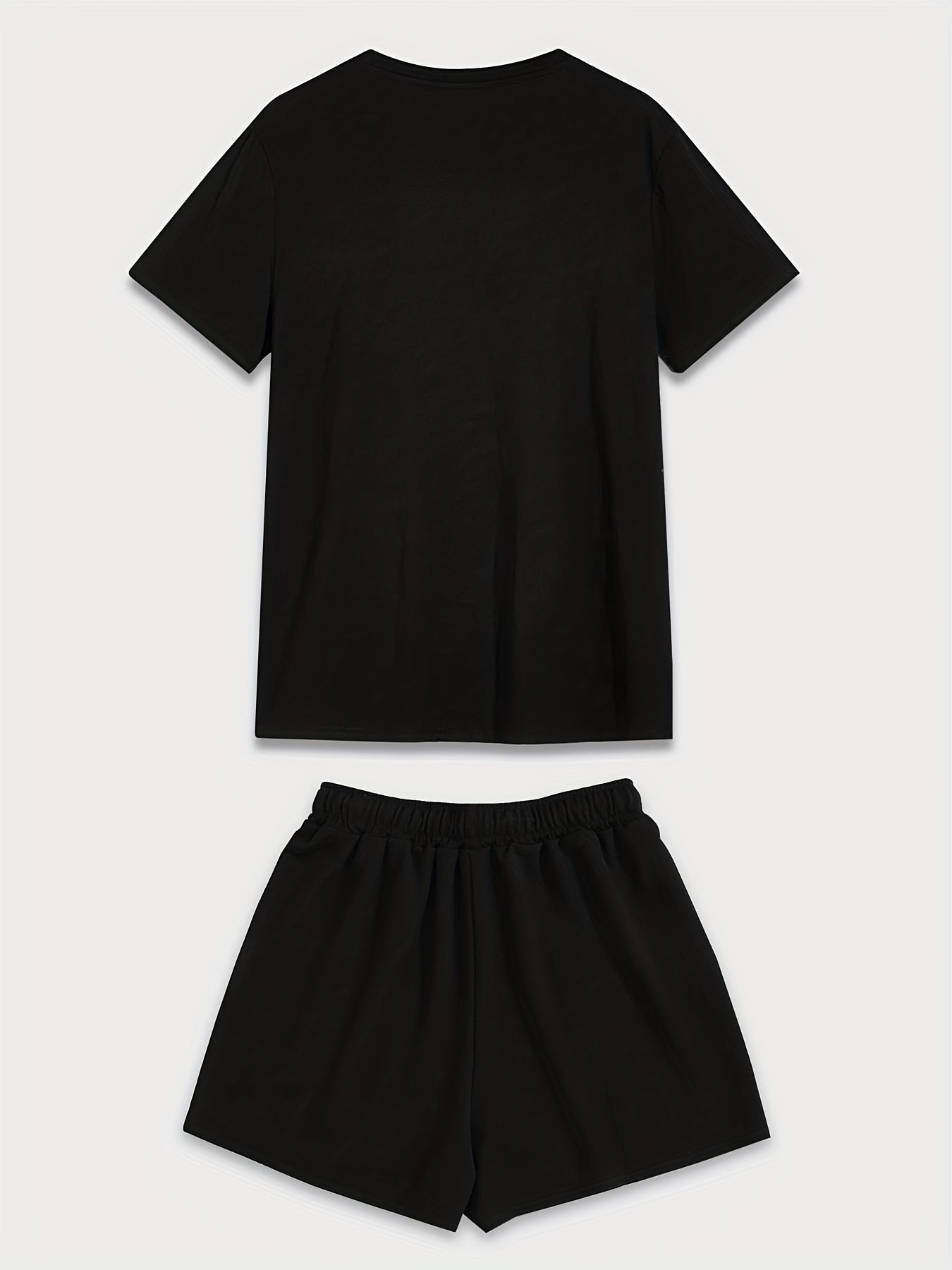 Graphic & Letter Print Casual Short Sleeve T-shirt & Drawstring Waist Set