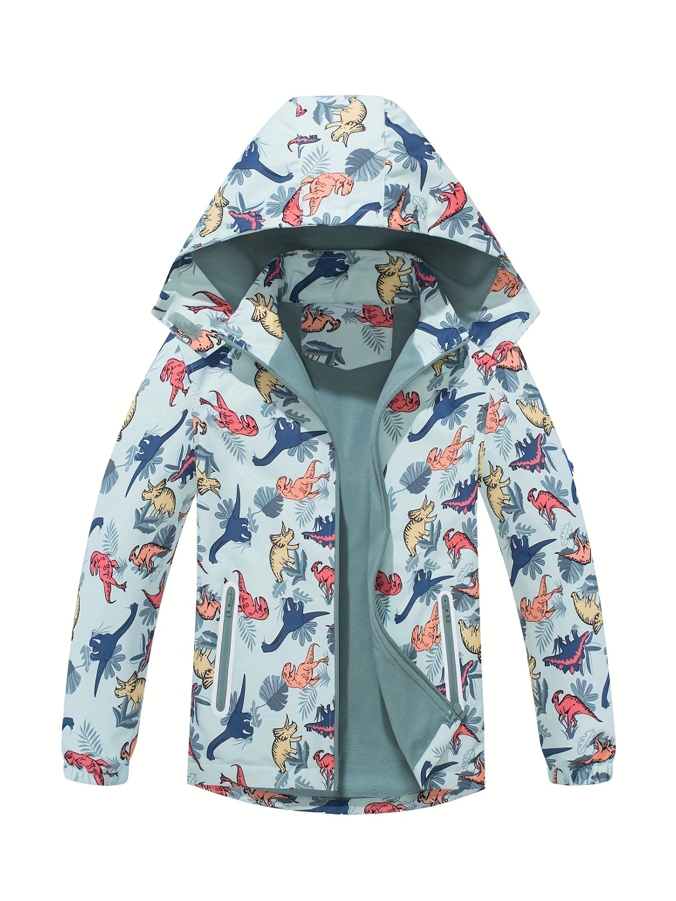 Boys Camo Rain Jacket Kids Waterproof Coat Hooded Fleece Lined Windbreaker
