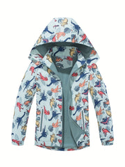 Boys Camo Rain Jacket Kids Waterproof Coat Hooded Fleece Lined Windbreaker