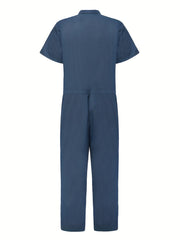 Men's Zipper Overalls Jumpsuit Casual Short Sleeved Work Clothes