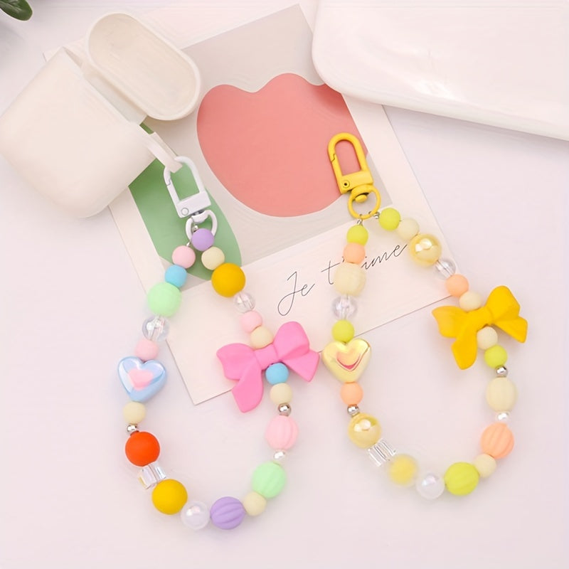 Colorful Bowknot Pendant Key Chain Heart Beaded Charm