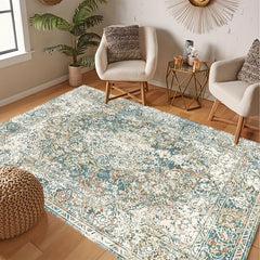 Boho Distressed Persian Area Rug Soft Washable Durable Carpet for Home Decor