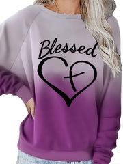 Letter Graphic Print Block Sweatshirt Women's Crew Neck Pullover Casual Tops