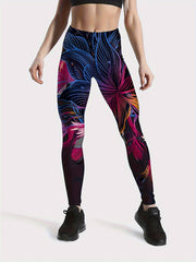 Flower Print Mid Waisted Yoga Pants Fitness Leggings