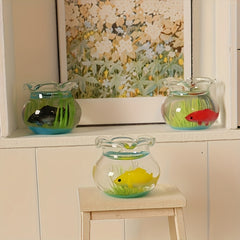 2pcs 1:12 Scale Dollhouse Glass Fishbowls with Grass & Fish