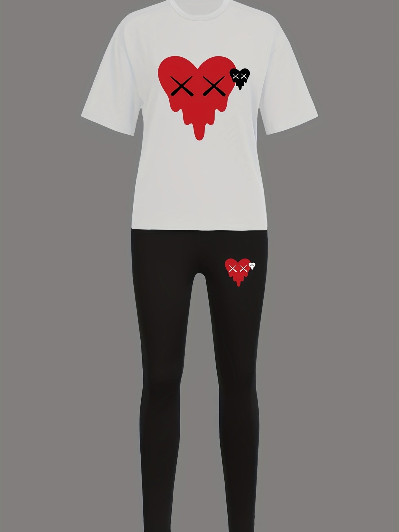 Women's Plus Heart Print Crop Top & Pants Set