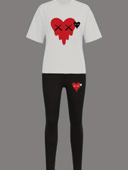 Women's Plus Heart Print Crop Top & Pants Set