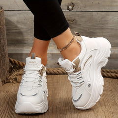 Women's Chunky Sneakers Low Top Height Increasing Lace Up Shoes