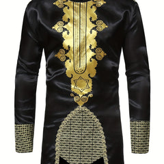 Men's African Dashiki Shirt Long Sleeve Crew Neck Print