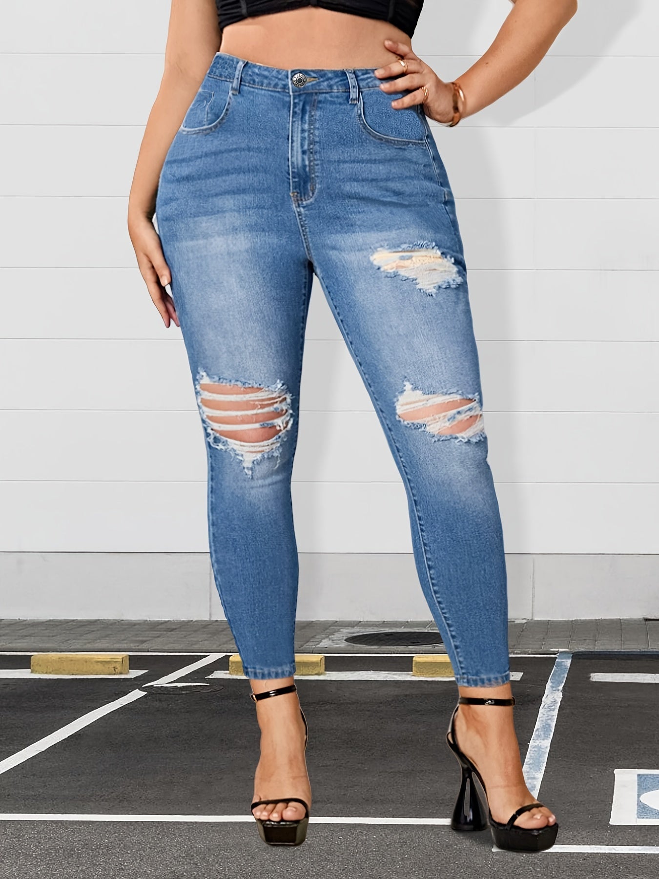 Ripped High Stretch Skinny Jeans