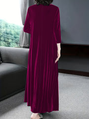 Solid Velvet Long Sleeve Maxi Dress With Pockets