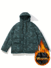 Allover Print Hooded Puffer Jacket for Women