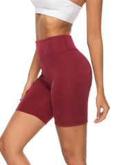 High Waist Yoga Sports Pants Red Stretchy Side Stitching Short Pants