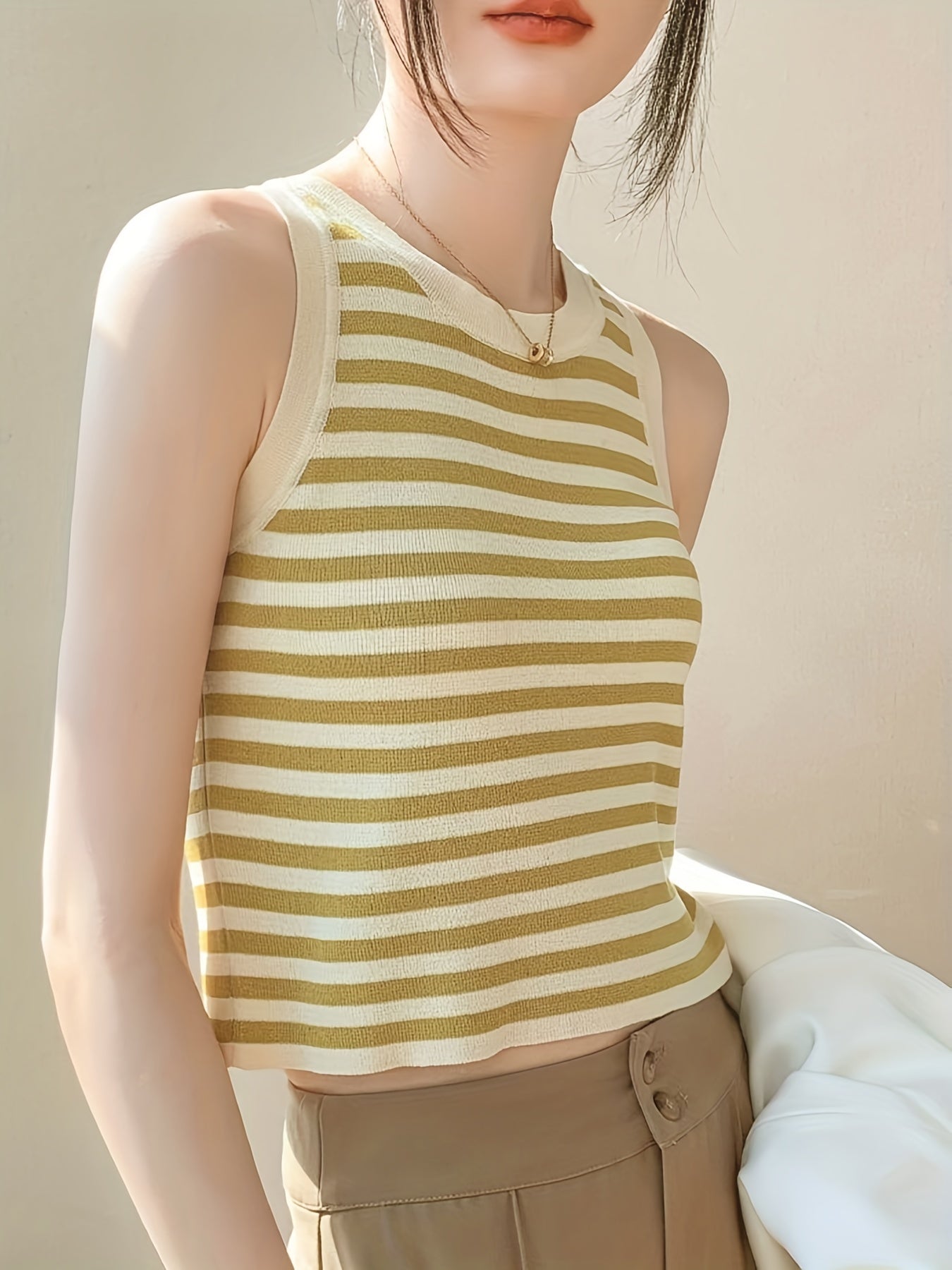Striped Print Tank Top Casual Crew Neck Sleeveless Top