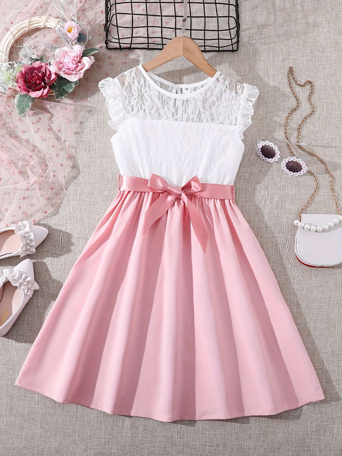Girls Lace Ruffle Sleeve Dress Holiday Summer