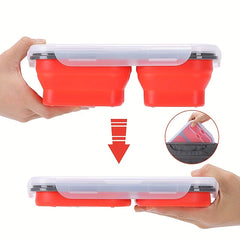 Silicone Folding Lunch Box Bento Box w/ Spoon - Large Capacity Kitchen Storage