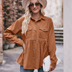 Ribbed Button Up Long Sleeve Blouse