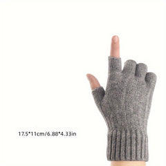 Men's Alpaca Wool Half Fingerless Knitted Gloves Winter Warm Riding Gloves