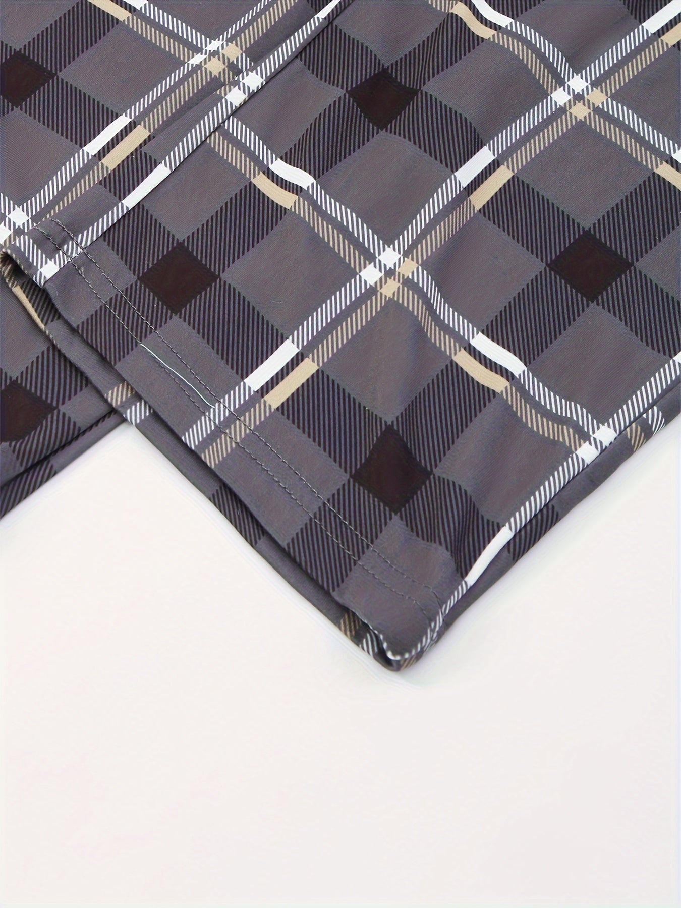 Plaid Lounge Set Short Sleeve Top & Pants Women's Loungewear
