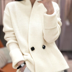 Casual Sweater Women's Plus Solid Button Long Sleeve V Neck