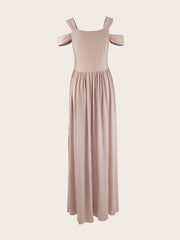 Sexy Off Shoulder Slit Dress Casual Suspender Solid