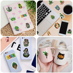 50pcs Cartoon Green Leaves Stickers Creative Graffiti Waterproof Stickers