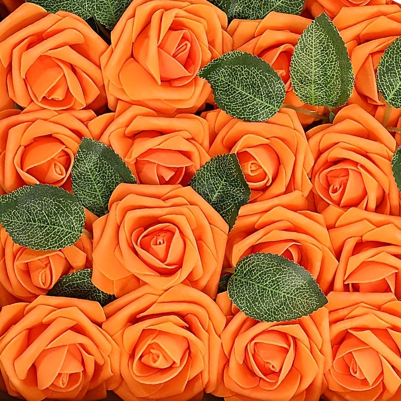 25pcs Vibrant Artificial Orange Roses for DIY Wedding Bouquets & Decor