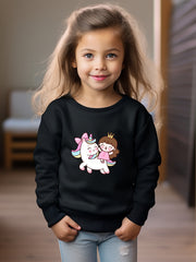 Anime Girl & Unicorn Print Pullover Sweatshirt for Girls
