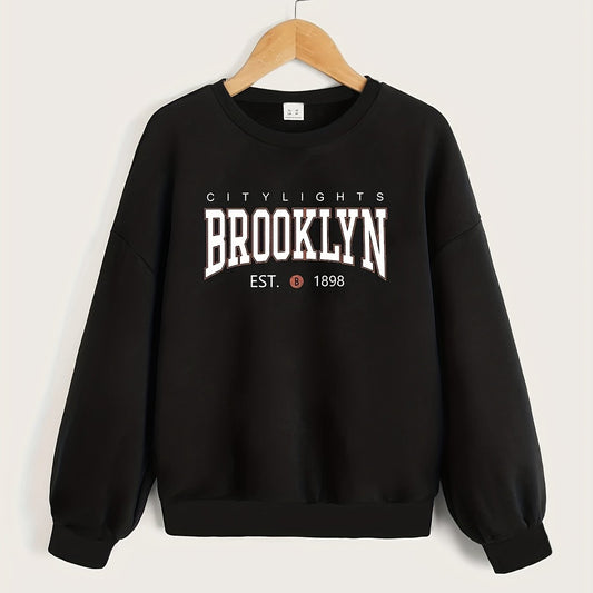 Girls' Brooklyn Graphic Long Sleeve Sweatshirt Round Neck Pullover Spring Fall